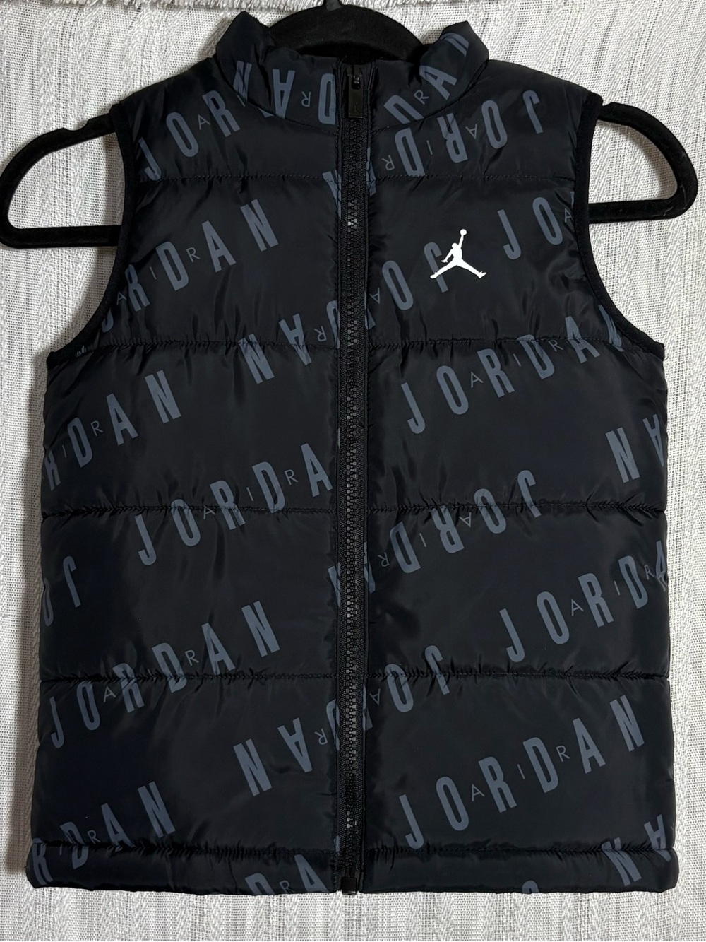 Jordan Black Allover Logo Puffer Vest for Kids